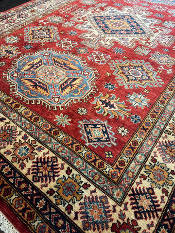 Handmade Super Kazak Wool Rug 167x242 cm – Red & Golden Natural Dye Rug