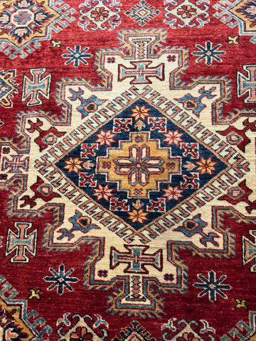 Handmade Super Kazak Wool Rug 167x242 cm – Red & Golden Natural Dye Rug