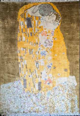 Handmade Kiss Painting Wool & Silk Rug 240x167 cm – Brown & Yellow Natural Dye Rug