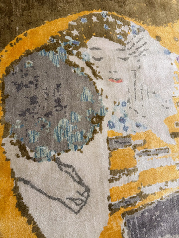 Handmade Kiss Painting Wool & Silk Rug 240x167 cm – Brown & Yellow Natural Dye Rug