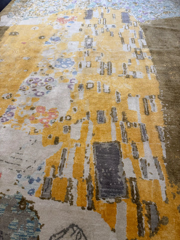 Handmade Kiss Painting Wool & Silk Rug 240x167 cm – Brown & Yellow Natural Dye Rug