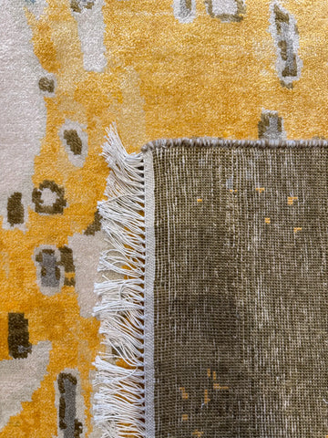 Handmade Kiss Painting Wool & Silk Rug 240x167 cm – Brown & Yellow Natural Dye Rug