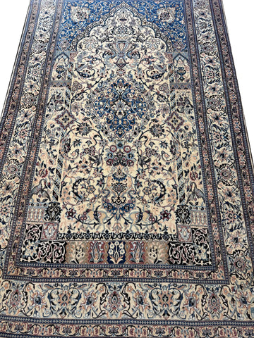 Handmade Fine Isfahan Wool & Silk Rug 243x143 cm – Golden & Blue Rug