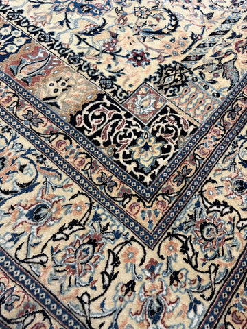 Handmade Fine Isfahan Wool & Silk Rug 243x143 cm – Golden & Blue Rug