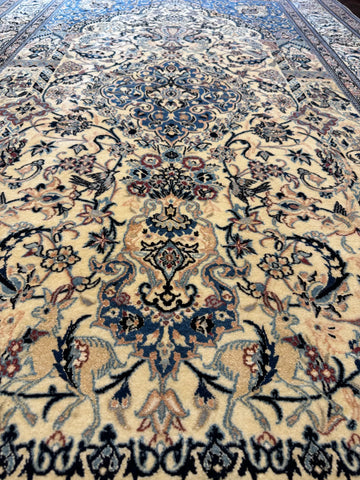 Handmade Fine Isfahan Wool & Silk Rug 243x143 cm – Golden & Blue Rug