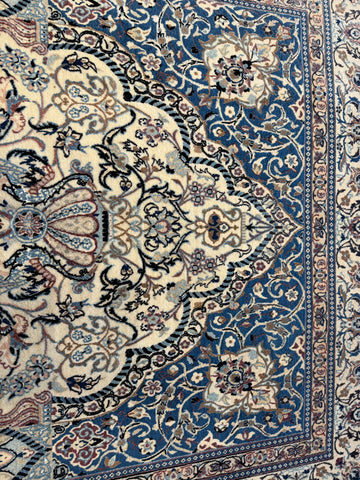 Handmade Fine Isfahan Wool & Silk Rug 243x143 cm – Golden & Blue Rug