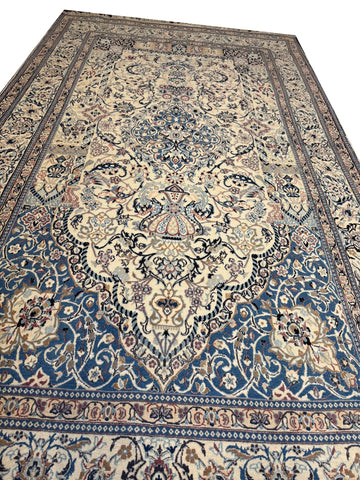 Handmade Fine Isfahan Wool & Silk Rug 243x143 cm – Golden & Blue Rug