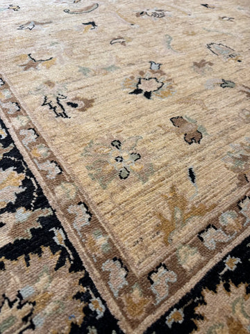 Handmade Ziegler Wool Rug 240x170 cm – Beige & Black Rug