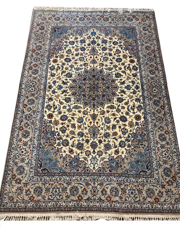 Handmade Isfahan Wool & Silk Rug 235x155 cm – Golden & Blue Rug