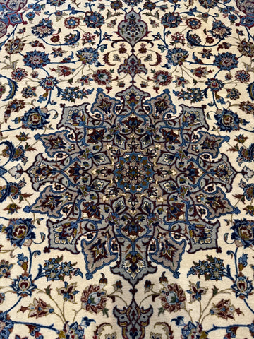 Handmade Isfahan Wool & Silk Rug 235x155 cm – Golden & Blue Rug