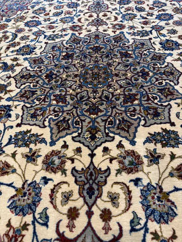 Handmade Isfahan Wool & Silk Rug 235x155 cm – Golden & Blue Rug