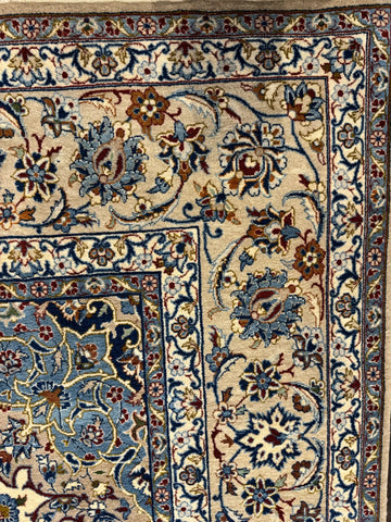 Handmade Isfahan Wool & Silk Rug 235x155 cm – Golden & Blue Rug