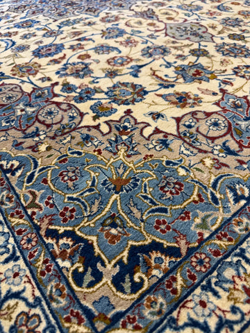 Handmade Isfahan Wool & Silk Rug 235x155 cm – Golden & Blue Rug