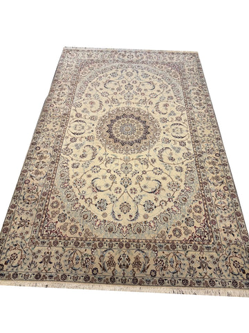 Handmade Fine Persian Nain Wool & Silk Rug 230x146 cm – Beige & Blue Rug