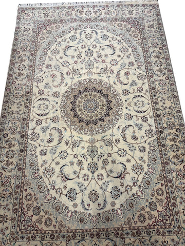 Handmade Fine Persian Nain Wool & Silk Rug 230x146 cm – Beige & Blue Rug