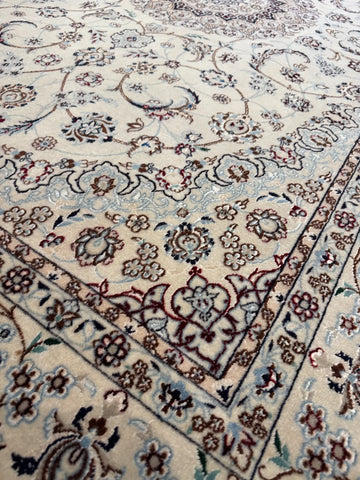 Handmade Fine Persian Nain Wool & Silk Rug 230x146 cm – Beige & Blue Rug