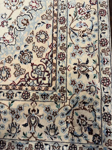 Handmade Fine Persian Nain Wool & Silk Rug 230x146 cm – Beige & Blue Rug