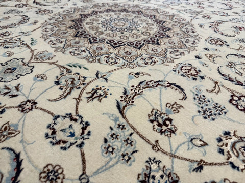 Handmade Fine Persian Nain Wool & Silk Rug 230x146 cm – Beige & Blue Rug