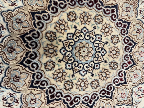 Handmade Fine Persian Nain Wool & Silk Rug 230x146 cm – Beige & Blue Rug