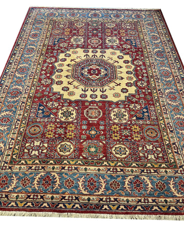 Handmade Kazak Wool Rug 236x170 cm – Red & Golden Natural Dye Rug