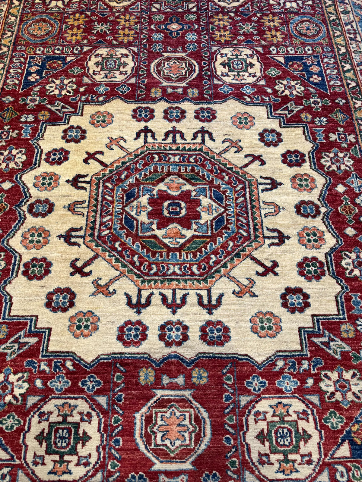 Handmade Kazak Wool Rug 236x170 cm – Red & Golden Natural Dye Rug