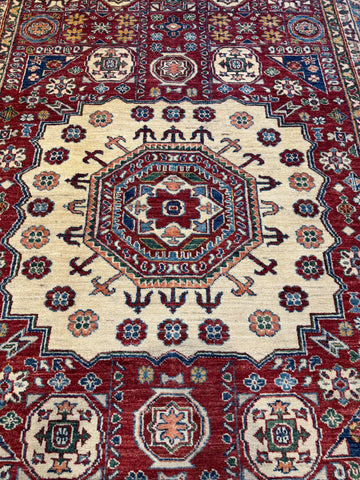 Handmade Kazak Wool Rug 236x170 cm – Red & Golden Natural Dye Rug