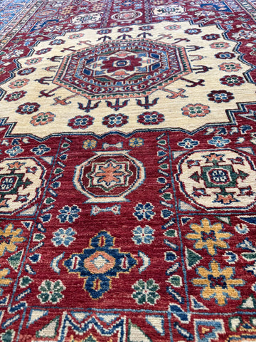 Handmade Kazak Wool Rug 236x170 cm – Red & Golden Natural Dye Rug