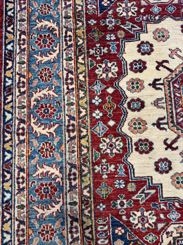 Handmade Kazak Wool Rug 236x170 cm – Red & Golden Natural Dye Rug