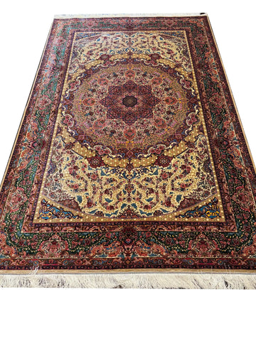 Modern Powerloom Acrylic Rug with Silk Tassels 225x150 cm – Maroon & Beige Rug