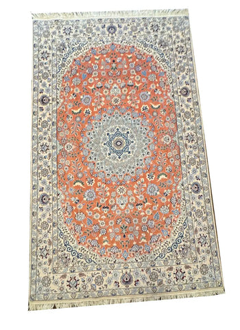 Handmade Persian Nain Wool & Silk Rug 223x128 cm – Orange & Beige Rug