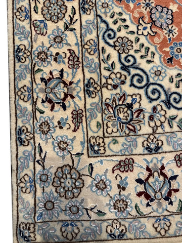 Handmade Persian Nain Wool & Silk Rug 223x128 cm – Orange & Beige Rug