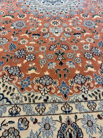 Handmade Persian Nain Wool & Silk Rug 223x128 cm – Orange & Beige Rug