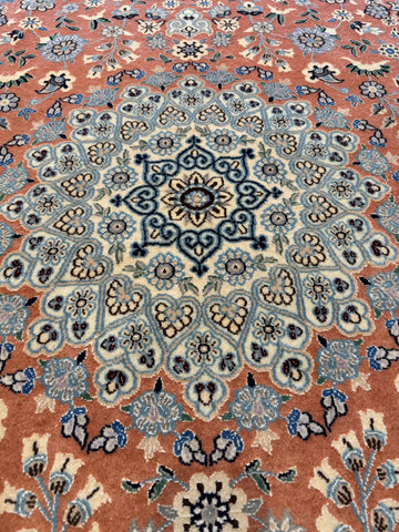 Handmade Persian Nain Wool & Silk Rug 223x128 cm – Orange & Beige Rug