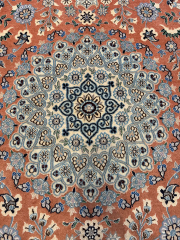Handmade Persian Nain Wool & Silk Rug 223x128 cm – Orange & Beige Rug