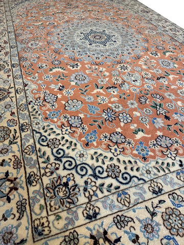 Handmade Persian Nain Wool & Silk Rug 223x128 cm – Orange & Beige Rug