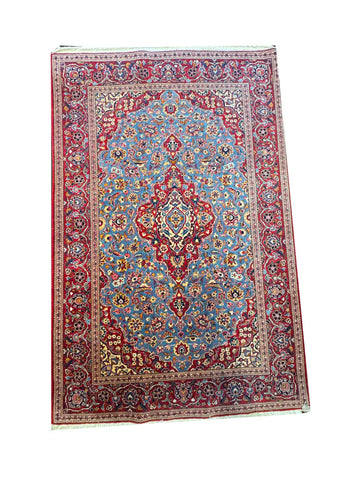 Handmade Fine Persian Kashan Wool Rug 215x135 cm – Red & Blue Rug