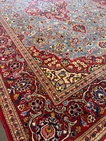 Handmade Fine Persian Kashan Wool Rug 215x135 cm – Red & Blue Rug