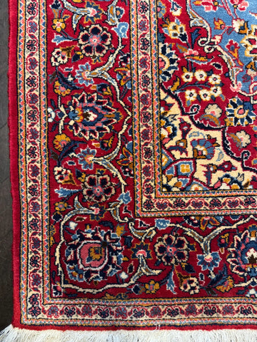 Handmade Fine Persian Kashan Wool Rug 215x135 cm – Red & Blue Rug