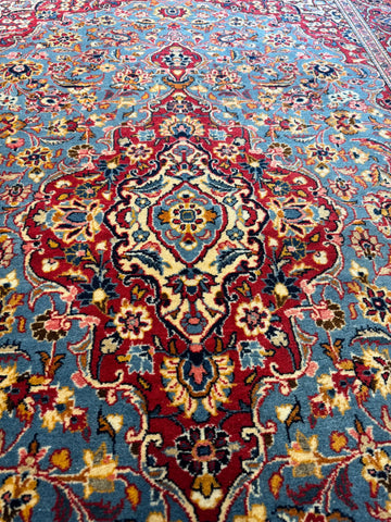 Handmade Fine Persian Kashan Wool Rug 215x135 cm – Red & Blue Rug