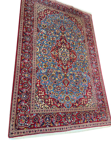 Handmade Fine Persian Kashan Wool Rug 215x135 cm – Red & Blue Rug