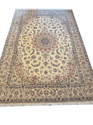 Handmade Nain Wool & Silk Rug 245x170 cm – Beige & Blue Rug