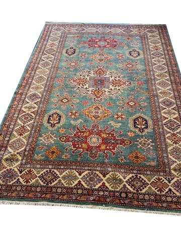 Handmade Super Kazak Wool Rug 237x174 cm – Sea Green & Beige Natural Dye Rug