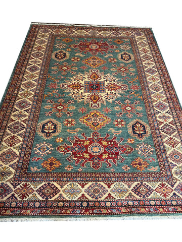 Handmade Super Kazak Wool Rug 237x174 cm – Sea Green & Beige Natural Dye Rug