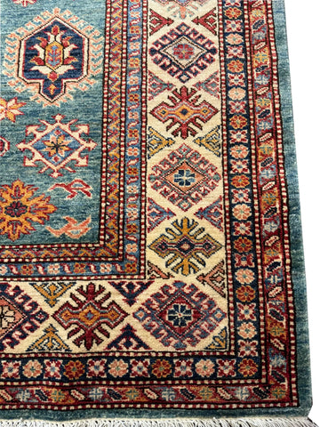 Handmade Super Kazak Wool Rug 237x174 cm – Sea Green & Beige Natural Dye Rug