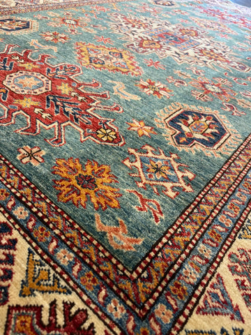 Handmade Super Kazak Wool Rug 237x174 cm – Sea Green & Beige Natural Dye Rug