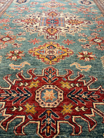 Handmade Super Kazak Wool Rug 237x174 cm – Sea Green & Beige Natural Dye Rug