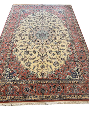 Handmade Nain Wool & Silk Rug 223x143 cm – Pink & Beige Rug