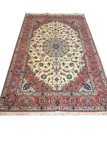 Handmade Nain Wool & Silk Rug 223x143 cm – Pink & Beige Rug