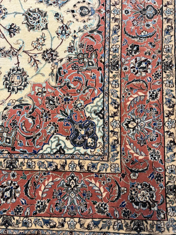 Handmade Nain Wool & Silk Rug 223x143 cm – Pink & Beige Rug