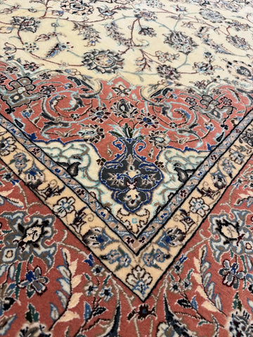 Handmade Nain Wool & Silk Rug 223x143 cm – Pink & Beige Rug